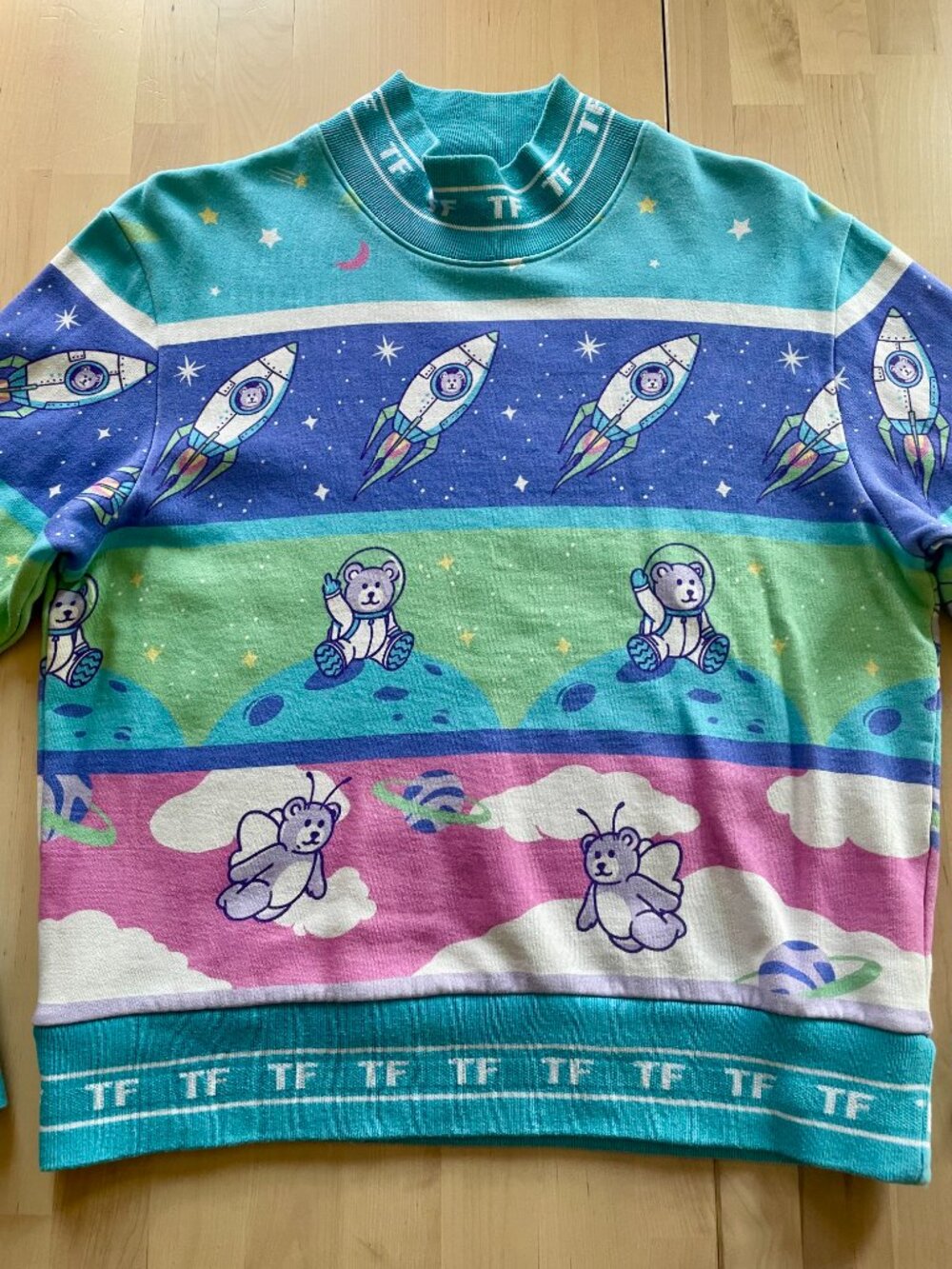 Teddy Fresh Women's Bears in Space Rocket Ship Middle Finger Sweater size XS - Picture 4 of 9